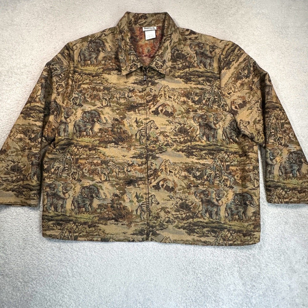 Vintage BonWorth Tapestry Jacket Womens XLP Brown Safari Animal Print Zip Up